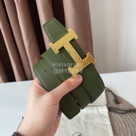 Hermes Double Side Calf Leather Gold H Buckle 38mm Belt Green