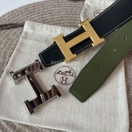 Hermes Double Side Calf Leather Gold H Buckle 38mm Belt Green