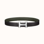 Hermes Double Side Calf Leather Silver H Buckle 38mm Belt Green