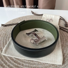 Hermes Double Side Calf Leather Silver H Buckle 38mm Belt Green