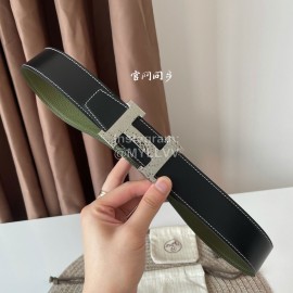 Hermes Double Side Calf Leather Silver H Buckle 38mm Belt Green