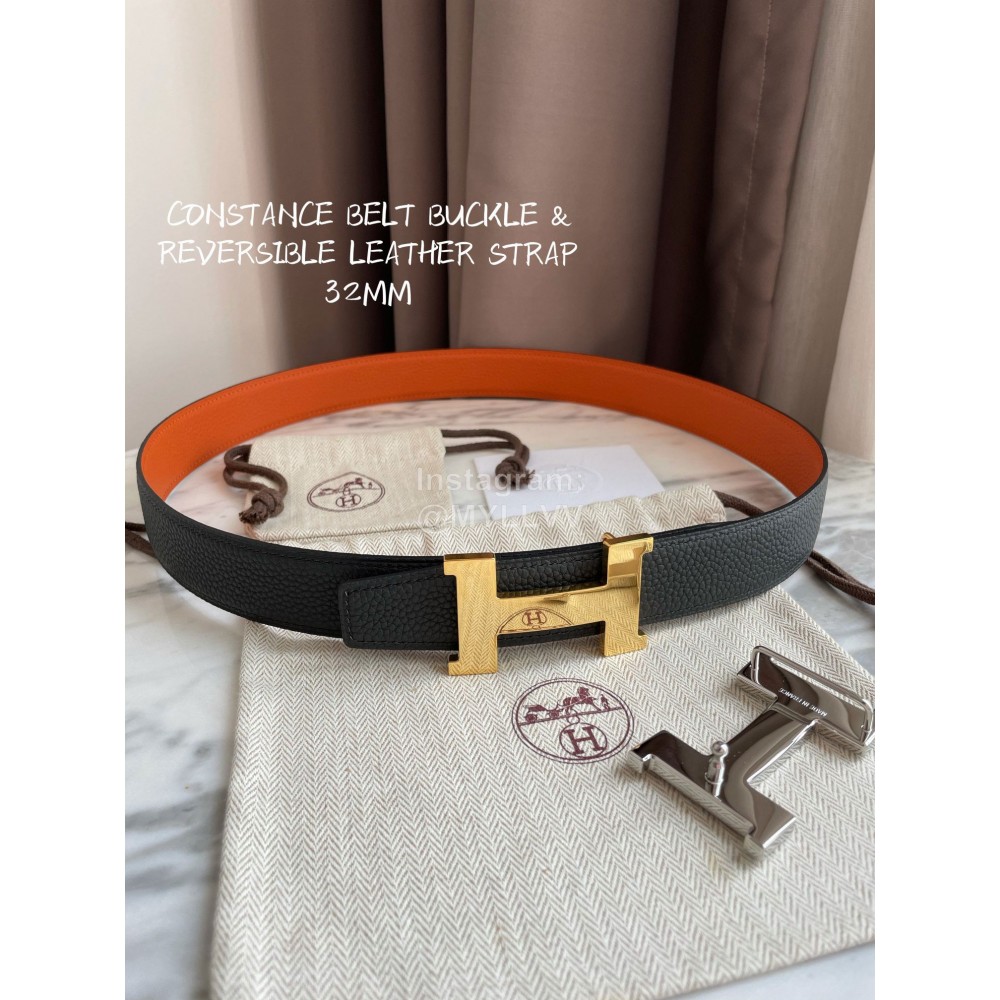 Hermes Constance Belt Gold Buckle Reversible Leather Strap 32mm Orange