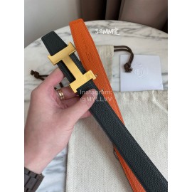 Hermes Constance Belt Gold Buckle Reversible Leather Strap 32mm Orange