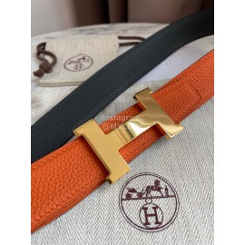 Hermes Constance Belt Gold Buckle Reversible Leather Strap 32mm Orange