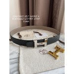 Hermes Constance Belt Gold Buckle Reversible Leather Strap 32mm Gray