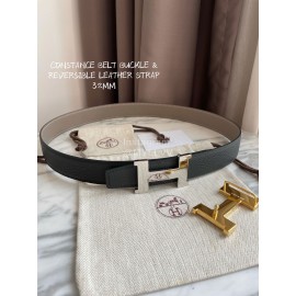 Hermes Constance Belt Gold Buckle Reversible Leather Strap 32mm Gray