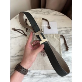 Hermes Constance Belt Gold Buckle Reversible Leather Strap 32mm Gray