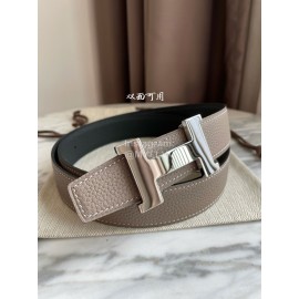 Hermes Constance Belt Gold Buckle Reversible Leather Strap 32mm Gray