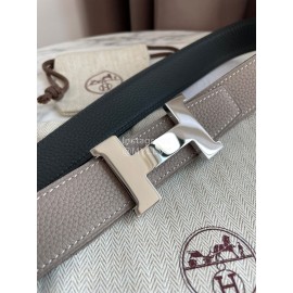 Hermes Constance Belt Gold Buckle Reversible Leather Strap 32mm Gray