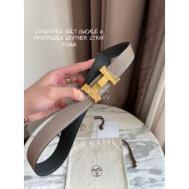 Hermes Constance Belt Gold Buckle Reversible Leather Strap 32mm Gray