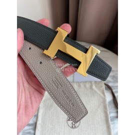 Hermes Constance Belt Gold Buckle Reversible Leather Strap 32mm Gray