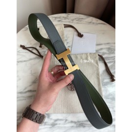 Hermes Constance Belt Gold Buckle Reversible Leather Strap 32mm Green