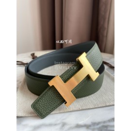Hermes Constance Belt Gold Buckle Reversible Leather Strap 32mm Green