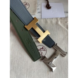 Hermes Constance Belt Gold Buckle Reversible Leather Strap 32mm Green