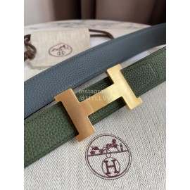 Hermes Constance Belt Gold Buckle Reversible Leather Strap 32mm Green