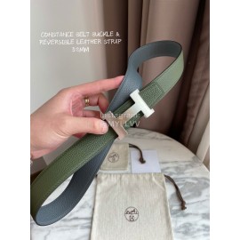 Hermes Constance Belt Gold Buckle Reversible Leather Strap 32mm Green