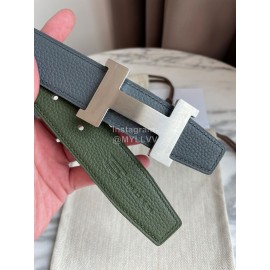 Hermes Constance Belt Gold Buckle Reversible Leather Strap 32mm Green