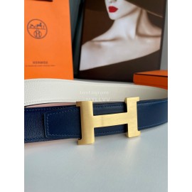 Hermes Fashion Double Side Calf Leather Gold H Buckle 38mm Belt White