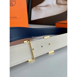 Hermes Fashion Double Side Calf Leather Gold H Buckle 38mm Belt White