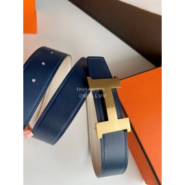 Hermes Fashion Double Side Calf Leather Gold H Buckle 38mm Belt White