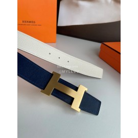 Hermes Fashion Double Side Calf Leather Gold H Buckle 38mm Belt White