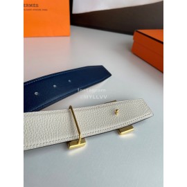 Hermes Fashion Double Side Calf Leather Gold H Buckle 38mm Belt White