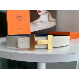 Hermes Fashion Double Side Calf Leather Gold H Buckle 38mm Belt White