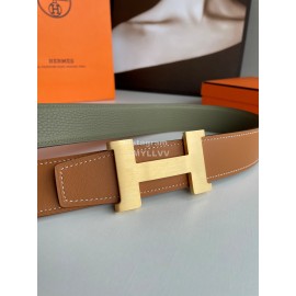 Hermes Fashion Double Side Calf Leather Gold H Buckle 38mm Belt Brown