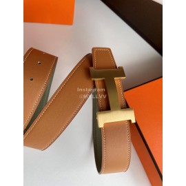 Hermes Fashion Double Side Calf Leather Gold H Buckle 38mm Belt Brown