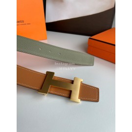 Hermes Fashion Double Side Calf Leather Gold H Buckle 38mm Belt Brown