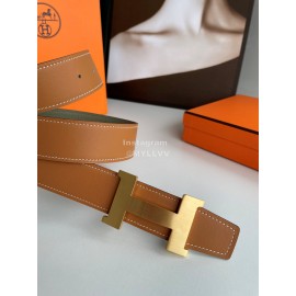 Hermes Fashion Double Side Calf Leather Gold H Buckle 38mm Belt Brown