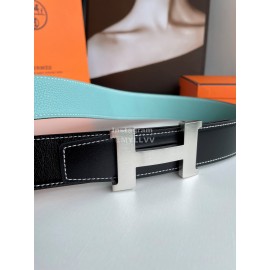 Hermes Fashion Double Side Calf Leather Silver H Buckle 38mm Belt 