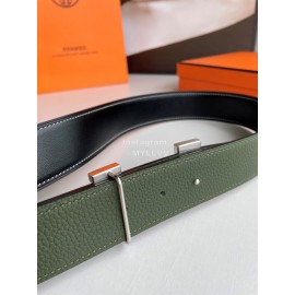 Hermes Fashion Double Side Calf Leather Silver H Buckle 38mm Belt Green