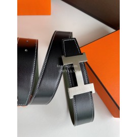 Hermes Fashion Double Side Calf Leather Silver H Buckle 38mm Belt Green