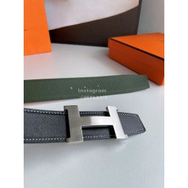 Hermes Fashion Double Side Calf Leather Silver H Buckle 38mm Belt Green