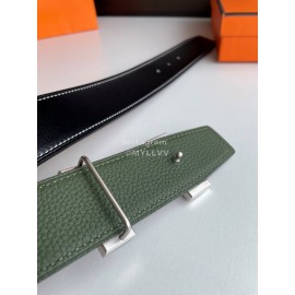 Hermes Fashion Double Side Calf Leather Silver H Buckle 38mm Belt Green