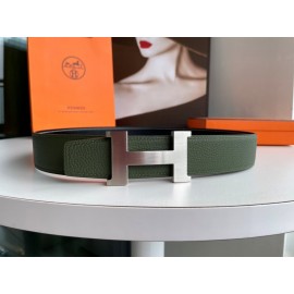Hermes Fashion Double Side Calf Leather Silver H Buckle 38mm Belt Green