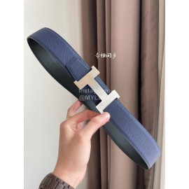 Hermes Constance Belt Buckle Reversible Leather Strap 38mm Blue