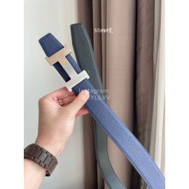 Hermes Constance Belt Buckle Reversible Leather Strap 38mm Blue