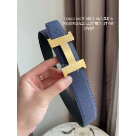 Hermes Constance Belt Buckle Reversible Leather Strap 38mm Blue