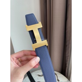 Hermes Constance Belt Buckle Reversible Leather Strap 38mm Blue