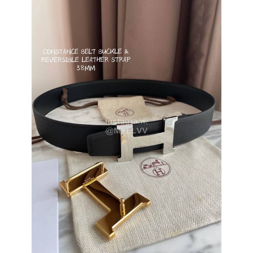 Hermes Constance Belt Buckle Reversible Leather Strap 38mm Gray