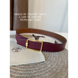 Hermes Fashion Leather Gold Buckle Reversible Strap 38mm Wine Red