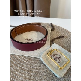 Hermes Fashion Leather Gold Buckle Reversible Strap 38mm Wine Red