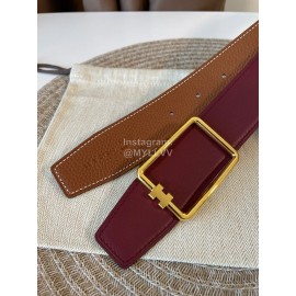 Hermes Fashion Leather Gold Buckle Reversible Strap 38mm Wine Red