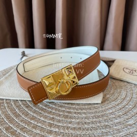 Hermes Fashion Leather Gold Buckle Reversible Belt 24mm 