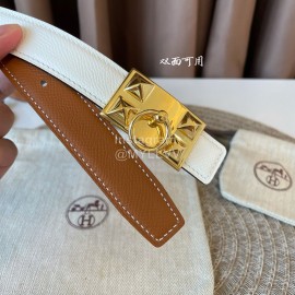 Hermes Fashion Leather Gold Buckle Reversible Belt 24mm 