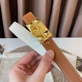 Hermes Fashion Leather Gold Buckle Reversible Belt 24mm 