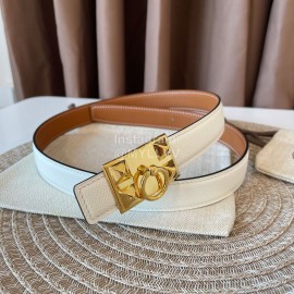 Hermes Fashion Leather Gold Buckle Reversible Belt 24mm 