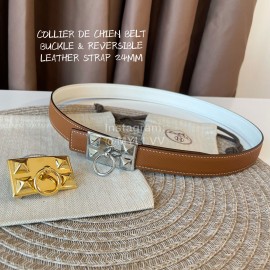 Hermes Fashion Leather Gold Buckle Reversible Belt 24mm 